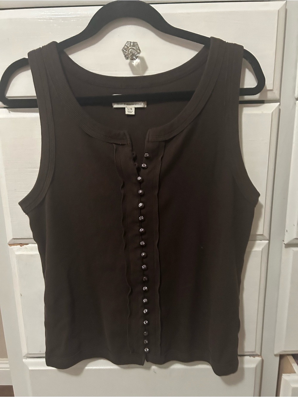 Idyllwind Dark Olive Ribbed Tank with Front Button Trim
